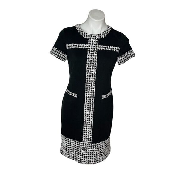 KARL LAGERFELD Paris Black White Dress Sheath Houndstooth Detail Size 6 - Picture 1 of 10